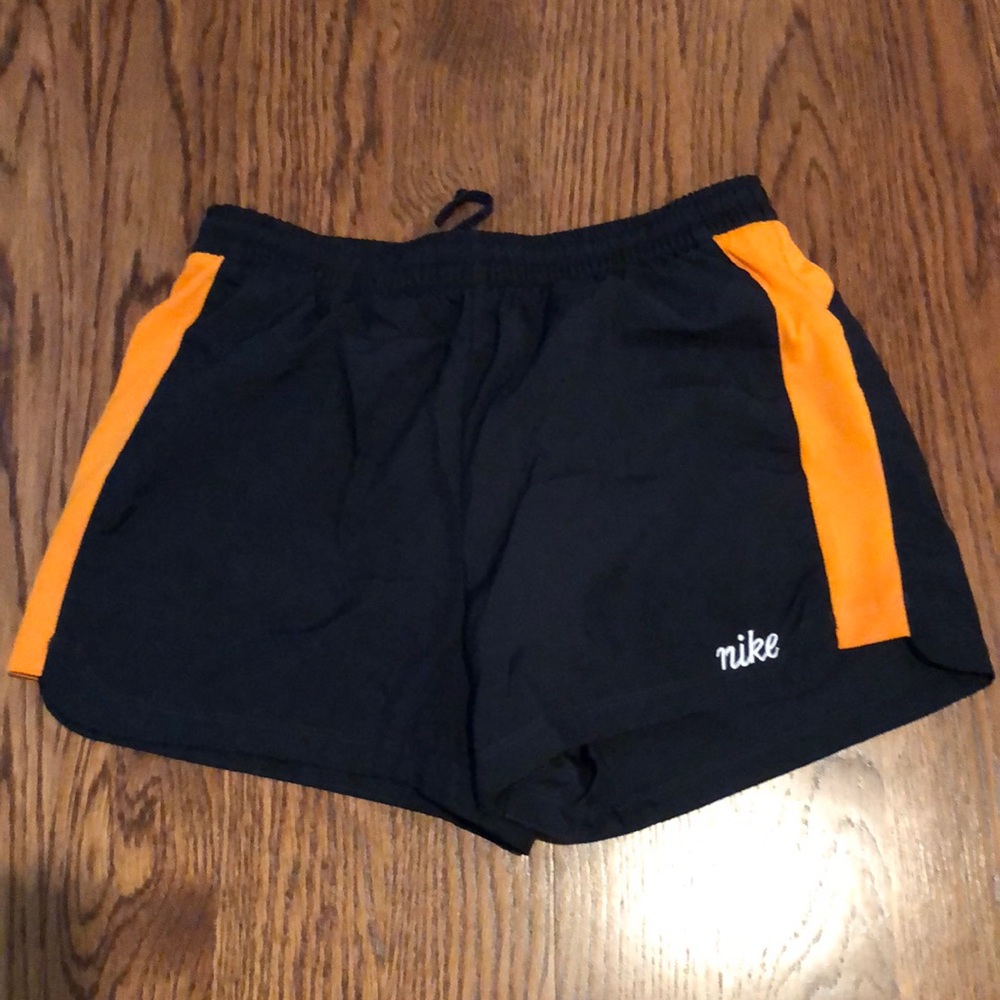 Nike Navy Running Shorts Orange Stripe XS